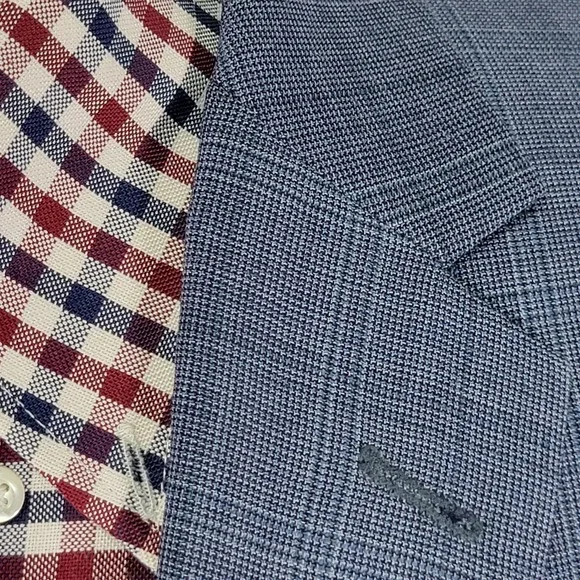 Egara Men's Sport Coat Blazer Two Button Navy Blue Plaid Wool Polyester Slim 50L